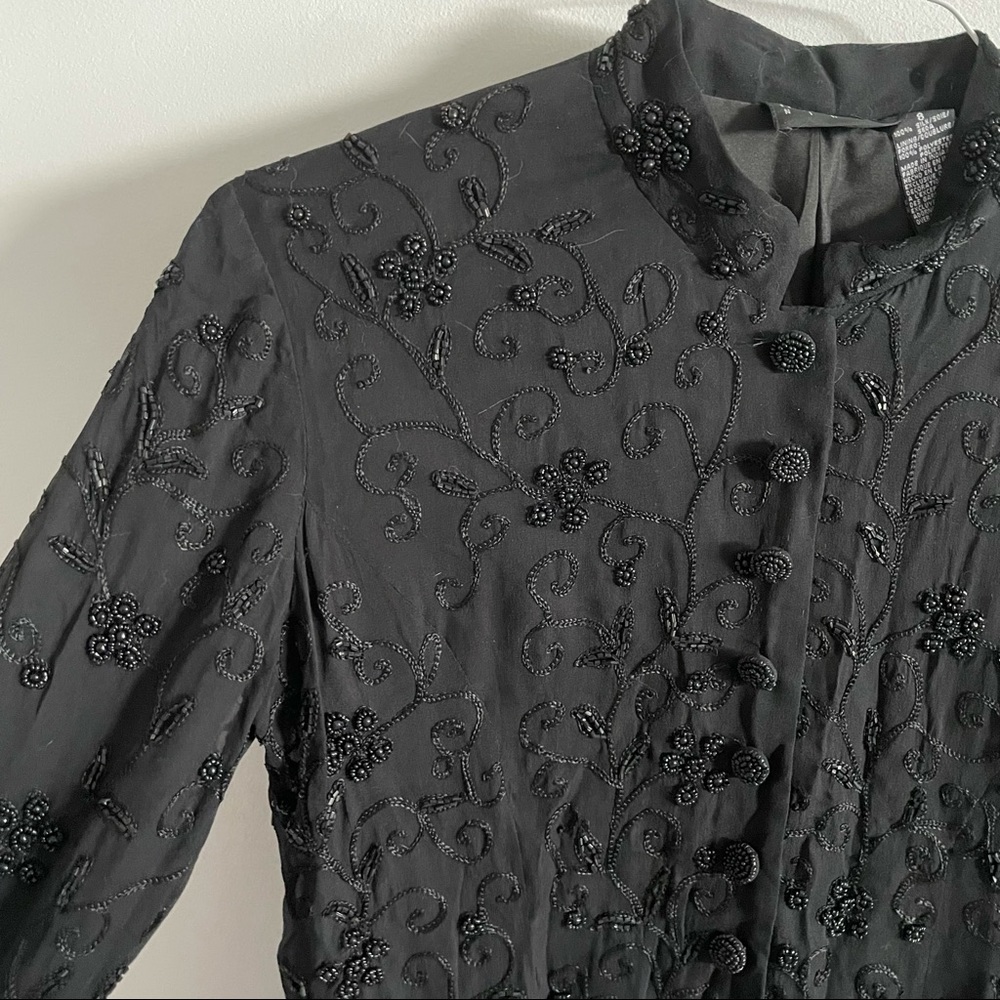 Liz Claiborne black silk beaded jacket with mandarin collar